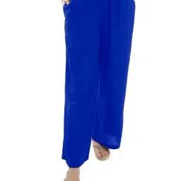 PATRORNA Royal Blue Loose Fit Mid Rise Palazzos-image-34