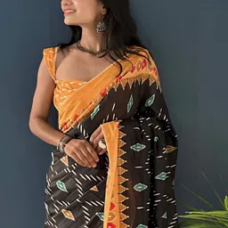 Anouk Ethnic Motifs Pure Cotton Ikat Saree image 3