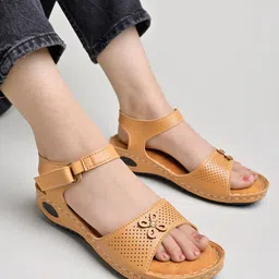 Shoetopia Women Tan Brown Solid Sandals-image-21