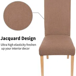 Lukzer 4PC Stretchable Dining Chair Cover/Slipcover with Elastic Bottom (Dark Beige Textured Box Pattern/Seat Height: 45-70cm, Seat Length: 38-52cm, Seat Width: 38–52cm) image 3