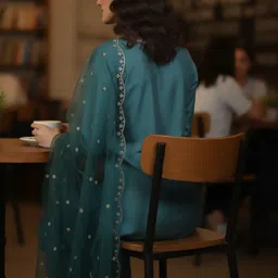 AADVIKA Women Ethnic Motifs Embroidered Regular Thread Work Kurta with Trousers & With Dupatta image 3