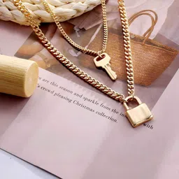 Zaphariq Gold-Plated Key Lock Layered Necklace-picture-35