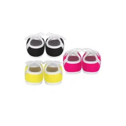 Neska Moda 12 To 18 Month Non Slip Pack of 3 Pair Cotton Lace Baby Booties (Toe to Heel Length - 14 cm, Black, Rani, Yellow) image 3