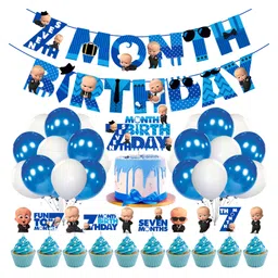 Zyozi Boss Baby 7th Month Birthday Decoration Items for Baby Boy, Blue - Pack of 37-image-23