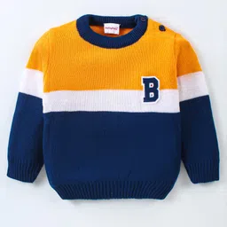 Babyhug  Knitted Full Sleeves Pullover Sweater with Alphabet Embroidery  - Blue Yellow & White-image-27