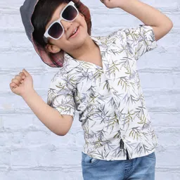 Polka Tots Half Sleeves Leaves Abstract Printed Shirt - Grey-picture-26