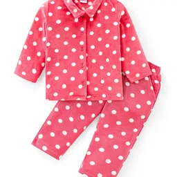 Babyhug Woven Full Sleeves Collared Winter Wear Co-Ord Set With Polka Dots Print - Dark Pink-picture-25