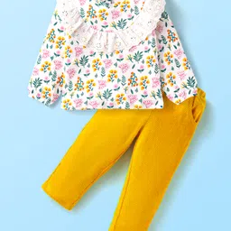 Babyhug Single Jersey Knit Full Sleeves Floral Printed Top & Pants Set - Yellow & White-picture-16