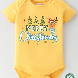 BLUSHES Christmas Theme 100% Cotton Half Sleeves Merry Christmas Text Printed Onesie - Yellow-picture-27