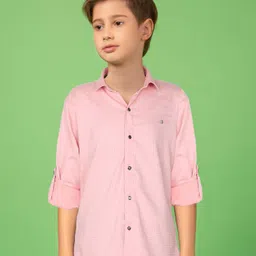 MASHUP Cotton Full Sleeves Swiss Dot Embroidered Shirt - Peach-picture-27