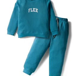 Smarty Boys Looper Knit Full Sleeves T-Shirt and Jogger Set with Flex Text Print - Teal Blue-picture-19