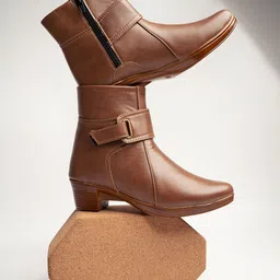 Shoetopia Solid Boots - Brown-image-10