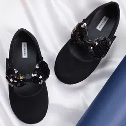 Mine Sole Sequins Embellished & Bow Applique Detailed With Velcro Closure Mary Jane Ballerinas - Black-picture-20