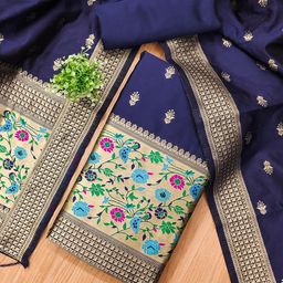 LeeliPeeri Designer Floral Woven Design Zari Banarasi Silk Unstitched Dress Material-picture-7