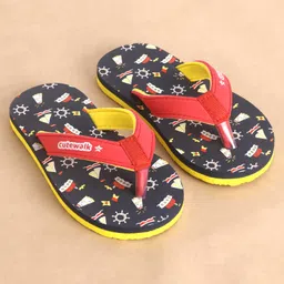 Cute Walk by Babyhug Slip On Flip Flops Boat Print - Red & Black image 2