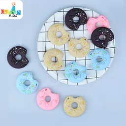 Chinmay Kids Silicone Baby Donut and Stand Teether Shape Baby Teething Toy Cartoon BPA Free Teether Purple & Yellow image 2