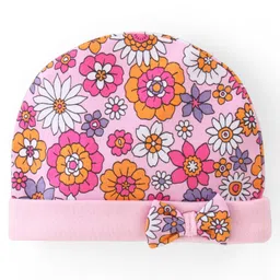 Babyhug 100% Cotton Cap Mittens & Booties with Floral Print - Multicolour image 2