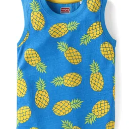Babyhug Single Jersey Knit Sleeveless T-Shirt and Short Set with Tropical Print- Blue & Yellow image 2