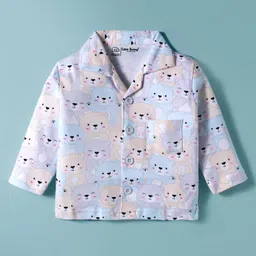 Little Darlings Interlock Knit Full Sleeves Co-ords Night Suit With Bear Print - Light Blue image 2