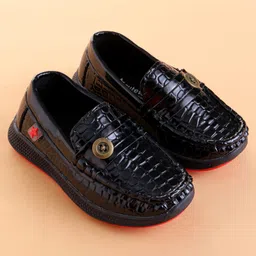 Cute Walk by Babyhug Loafer With Textured Design & Button Applique - Black image 2