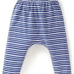 Babyoye 100% Organic Cotton With Eco Jiva Full Length Diaper Pants Striped & Teddy Print Pack of 2 - Blue & White image 3