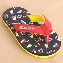 Cute Walk by Babyhug Slip On Flip Flops Boat Print - Red & Black image 3