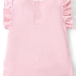 Babyhug Disney Cotton Knit Frill Sleeves Tee With Chip'n Dale Print With Reversible Sequins - Pink image 3