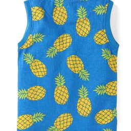 Babyhug Single Jersey Knit Sleeveless T-Shirt and Short Set with Tropical Print- Blue & Yellow image 3