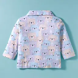 Little Darlings Interlock Knit Full Sleeves Co-ords Night Suit With Bear Print - Light Blue image 3