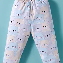 Little Darlings Interlock Knit Full Sleeves Co-ords Night Suit With Bear Print - Light Blue image 4