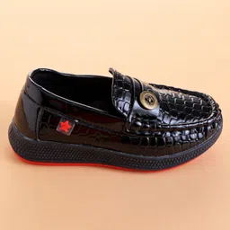 Cute Walk by Babyhug Loafer With Textured Design & Button Applique - Black image 4