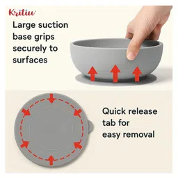 Kritiu 5 Pcs Silicone Baby Feeding Set, BPA Free & Microwave Safe Dinner Tableware Kit - Feeding Bowl, Suction Plate, Tumbler, Spoon & Fork for Kids, Toddler - Grey image 5