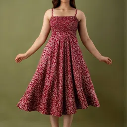 FIXOCRA Women Floral Printed Smocked Fit & Flare Dress-picture-11