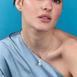 MINUTIAE Silver-Plated Artificial Stones Studded & Pearls Beaded Statement Necklace image 2