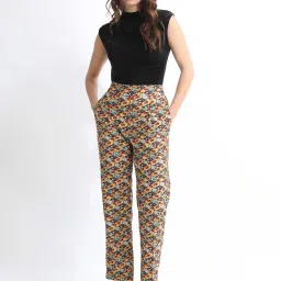 RAREISM Yellow Cotton Blend Printed Trousers image 4