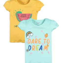 Plum Tree Kids Blue & Yellow Cotton Printed T-Shirt (Pack of 2)-picture-0