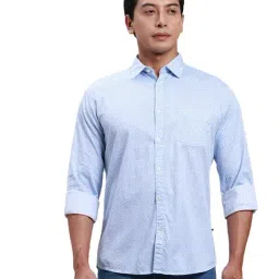Parx Blue Cotton Slim Fit Printed Shirt-picture-33