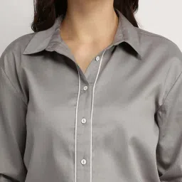 Fablestreet Grey Cotton Satin Shirt image 4