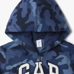 GAP Boys Blue Relaxed Fit Camouflage Long Sleeves Hoodie image 3