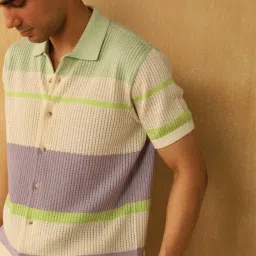 Andamen Green Cotton Regular Fit Self Pattern Shirt image 4