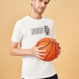 Ajile by Pantaloons Bright White Slim Fit Printed Sports T-Shirt image 4