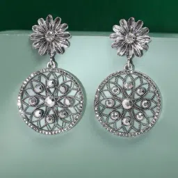 Sohi women's intricate daisy circular drop earrings silver-image-13