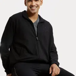 Jockey 2730 Black Combed Cotton French Terry Jacket with Ribbed Cuffs & Convenient Side Pocket image 4