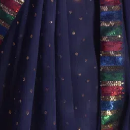 Satrani Navy Embellished Saree With Unstitched Blouse image 4