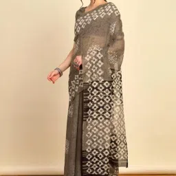 Soch Womens Earth Ethnic Motifs Print Linen Saree image 4