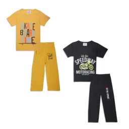 Vimal Jonney Kids Yellow & Black Printed T-Shirt Set-picture-33