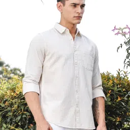 Thomas Scott Beige Linen Slim Fit Texture Shirt image 4