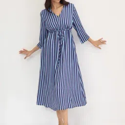 FEMMELLA Navy Blue Regular Fit Striped Dress image 3