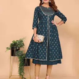 Rangita Teal Regular Fit Embellished Kurtas image 4