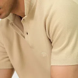 ANDAMEN Off White Regular Fit Textured Polo T-Shirt image 4